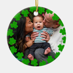 Custom Family Foto Clover St Patrick's Day Keramik Ornament