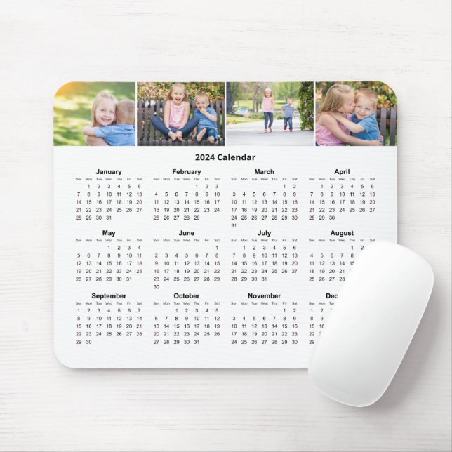 Custom Family Foto Collage 2024 Monatlicher Kalend Mousepad (Mit Mouse)