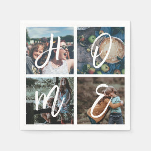 Custom Family Foto Collage Brush Script-ZUHAUSE Serviette