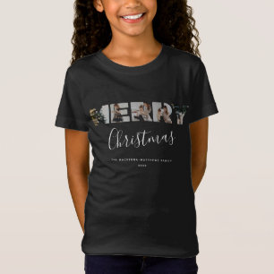 Custom Family Foto Collage Frohe Weihnachtsschrift T-Shirt