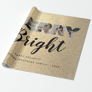 Custom Family Foto Collage Gold Glitzer Weihnachte Geschenkpapier