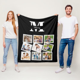 Custom Family Foto Collage mit Namen und Monogramm Fleecedecke