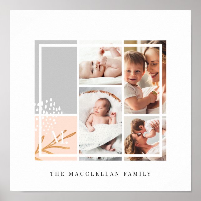 Custom Family Foto Collage Monogram Modern Theme Poster (Vorne)