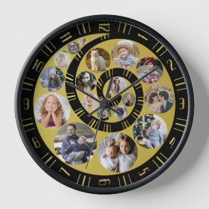 Custom Family Foto Collage Nautilus Gold Spiral Uhr