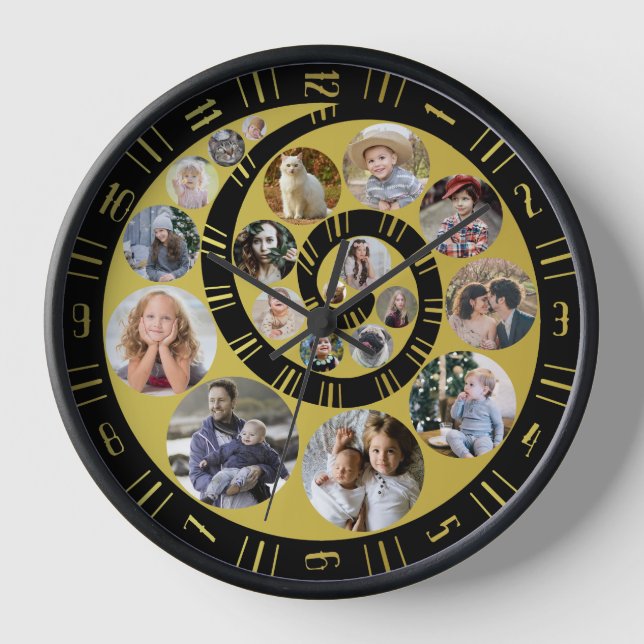 Custom Family Foto Collage Nautilus Gold Spiral Uhr (Vorderseite)