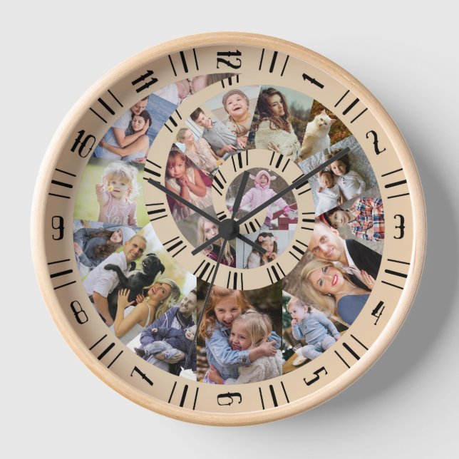 Custom Family Foto Collage Nautilus Spiral Beige Uhr (Vorderseite)