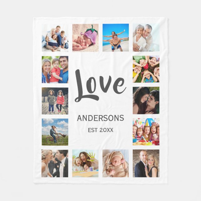 Custom Family Foto Collage Personalized White Fleecedecke (Vorderseite)