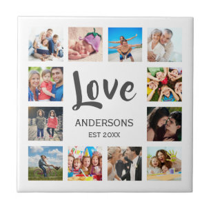 Custom Family Foto Collage Personalized White Fliese