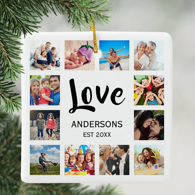 Custom Family Foto Collage Personalized White Keramikornament (Von Creator hochgeladen)