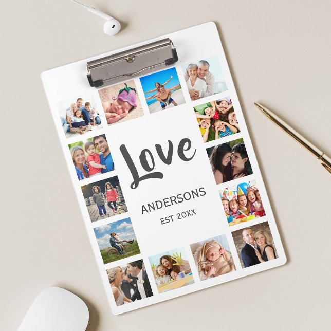 Custom Family Foto Collage Personalized White Klemmbrett (Von Creator hochgeladen)