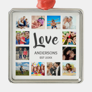 Custom Family Foto Collage Personalized White Ornament Aus Metall