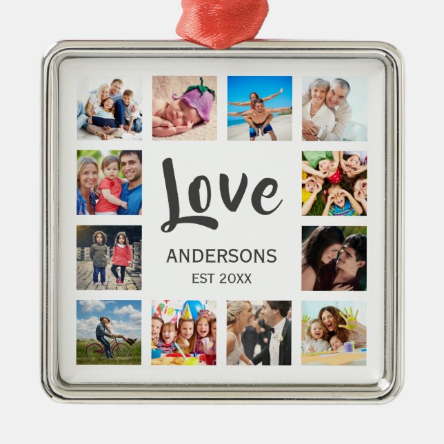 Custom Family Foto Collage Personalized White Ornament Aus Metall (Vorne)