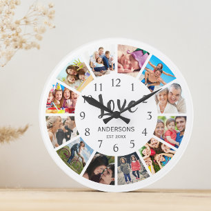 Custom Family Foto Collage Personalized White Runde Wanduhr