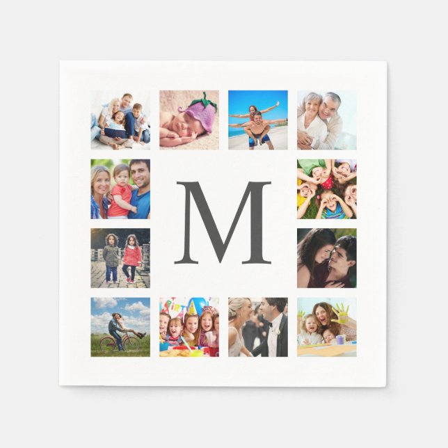 Custom Family Foto Collage Personalized White Serviette (Vorderseite)