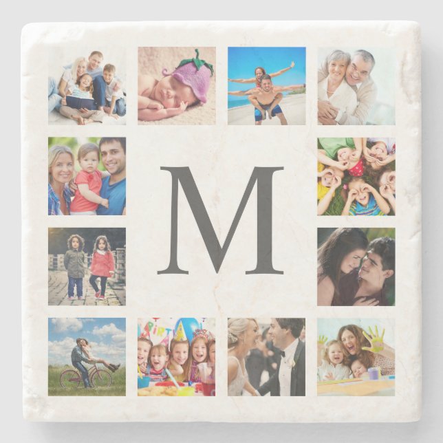 Custom Family Foto Collage Personalized White Steinuntersetzer (Vorderseite)