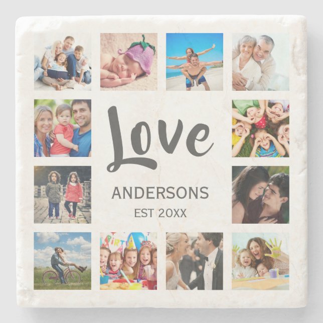 Custom Family Foto Collage Personalized White Steinuntersetzer (Vorderseite)