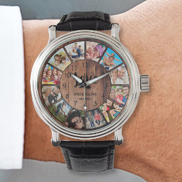 Custom Family Foto Collage reclased Wood Armbanduhr
