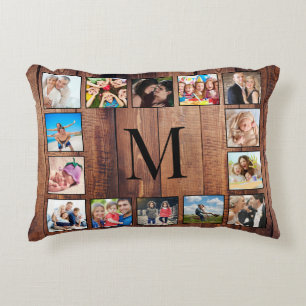 Custom Family Foto Collage reclased Wood Dekokissen