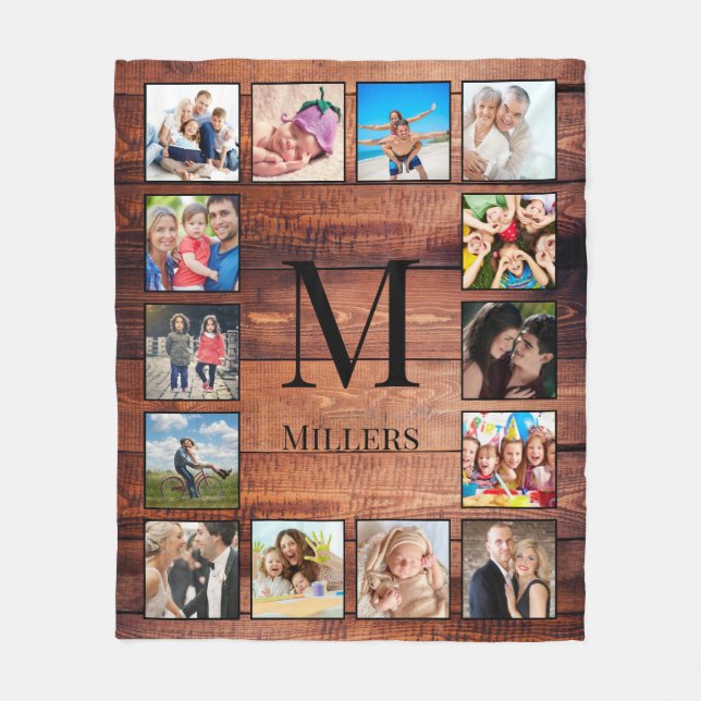 Custom Family Foto Collage reclased Wood Fleecedecke (Vorderseite)