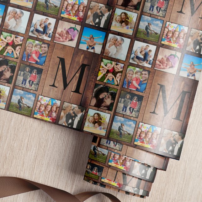Custom Family Foto Collage reclased Wood Geschenkpapier (Von Creator hochgeladen)