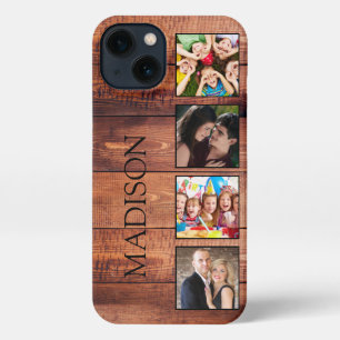 Custom Family Foto Collage reclased Wood iPhone 13 Hülle
