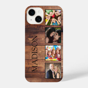 Custom Family Foto Collage reclased Wood iPhone 14 Hülle