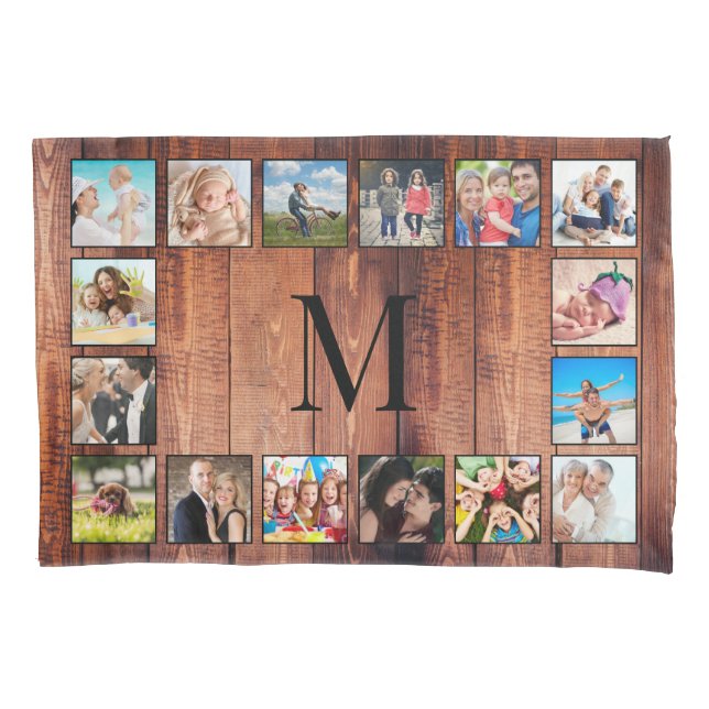 Custom Family Foto Collage reclased Wood Kissenbezug (Vorderseite)