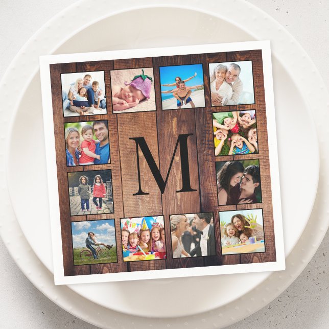 Custom Family Foto Collage reclased Wood Serviette (Von Creator hochgeladen)