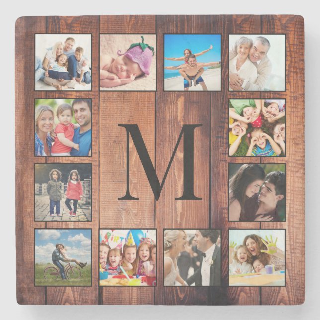 Custom Family Foto Collage reclased Wood Steinuntersetzer (Vorderseite)