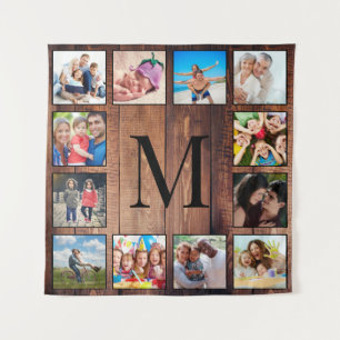 Custom Family Foto Collage reclased Wood Wandteppich