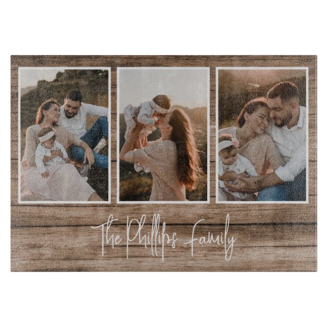Custom Family Foto Collage Rustic Wood Schneidebrett (Vorderseite)