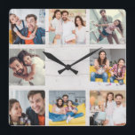 Custom Family Foto Collage Rustikales modernes Hol Quadratische Wanduhr<br><div class="desc">Custom Family 8 - Foto Collage auf einem rustikalen weißen "shiplap" Holzhintergrund. Großes personalisiertes Geschenk zum Vatertag,  Muttertag,  oder als Geschenk für Großmütter und Großvater zum Geburtstag oder Familienurlaub. Aktualisieren Sie mit Ihren Lieblings-8 Fotos und das wird ein Sake,  den sie sicherlich schätzen werden.</div>