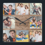 Custom Family Foto Collage Rustikales modernes Hol Quadratische Wanduhr<br><div class="desc">Custom Family 8 - Foto Collage auf einem rustikalen,  mittelbraunen Vintagen "shiplap" Holzhintergrund. Großes personalisiertes Geschenk zum Vatertag,  Muttertag,  oder als Geschenk für Großmütter und Großvater zum Geburtstag oder Familienurlaub. Aktualisieren Sie mit Ihren Lieblings-8 Fotos und das wird ein Sake,  den sie sicherlich schätzen werden.</div>