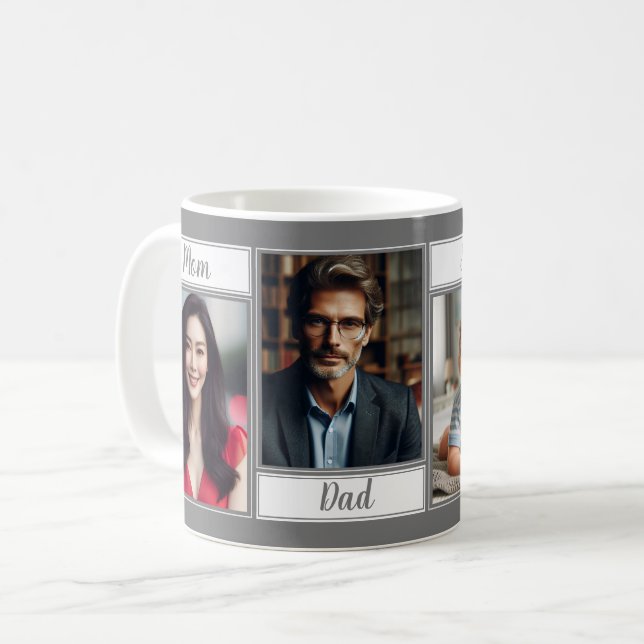 Custom Family Foto Dunkelgrau Mama Vater Son Daugh Kaffeetasse (Vorderseite Links)