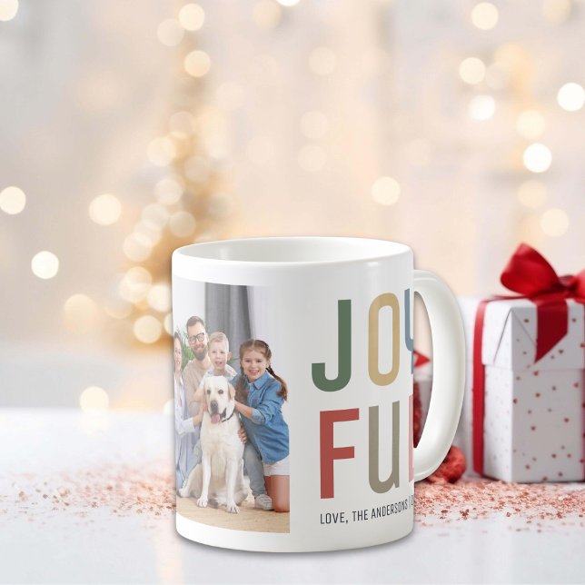 Custom Family Foto farbenfrohe Weihnachten Kaffeetasse (Custom Family Photo Colorful Joyful Christmas Coffee Mug)
