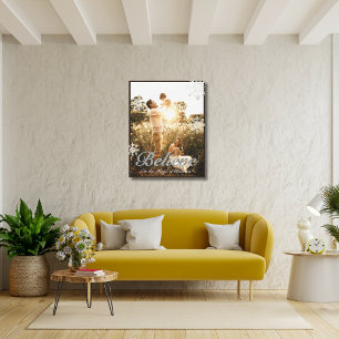 Custom Family Foto glaubt Silver Glitzer Snow Leinwanddruck