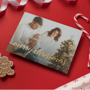 Custom Family Foto Gold Foil Frohe Weihnachten Folien Feiertagskarte