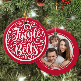 Custom Family Foto Jingle Bells Christmas Red Keramik Ornament