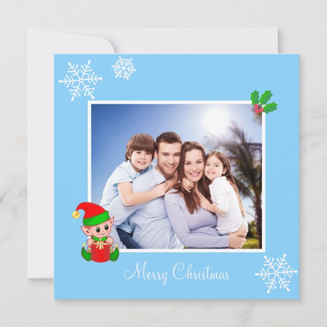 Custom Family Foto & Little Elf auf Sky Blue (Vorderseite)