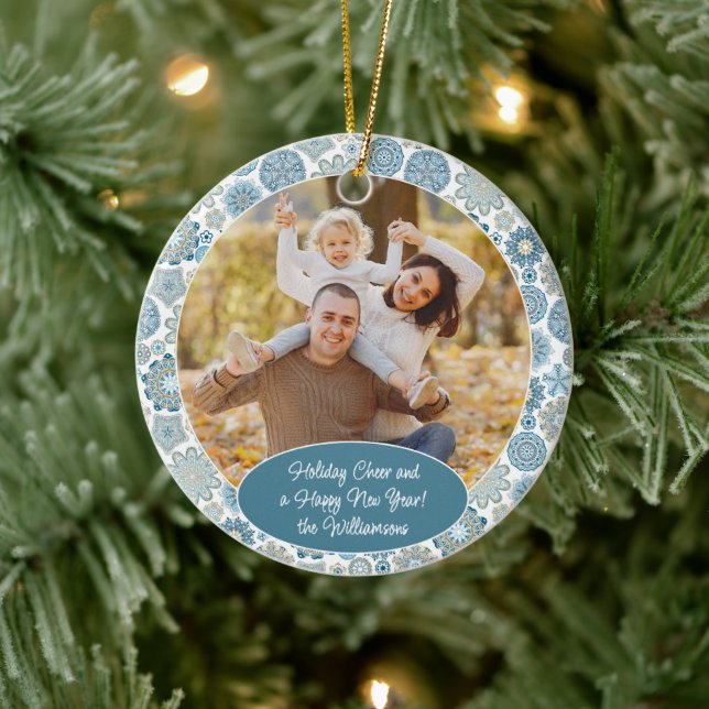 Custom Family Foto Weihnachtstext Personalisiert Keramik Ornament (Baum)