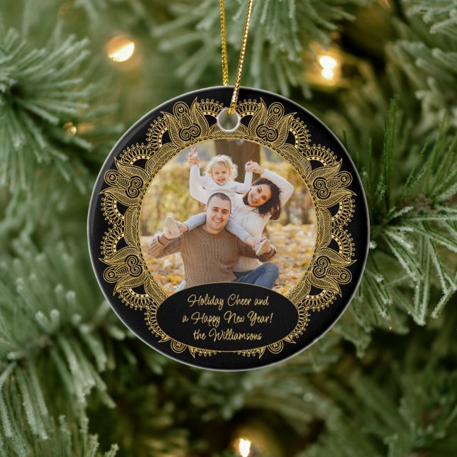 Custom Family Foto Weihnachtstext Personalisiert Keramik Ornament (Baum)