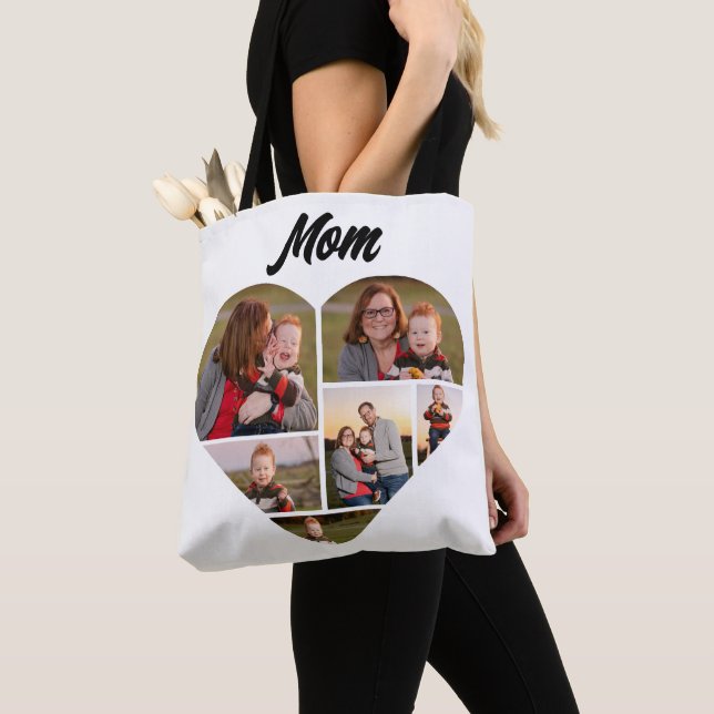 Custom Family Heart Form Foto Collage Tote Bag (Von Nahem)
