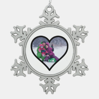 Custom Family Heart Foto Snowflake Ornament