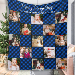 Custom Family Holiday Blue Patchwork Kariertes Fot Fleecedecke