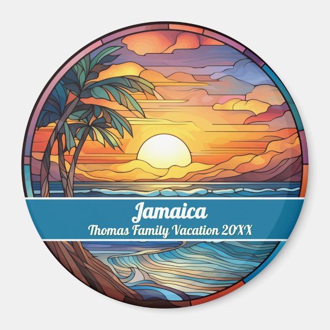 Custom Family Jamaica Trip Faux Stained Glass Magnet (Vorne)