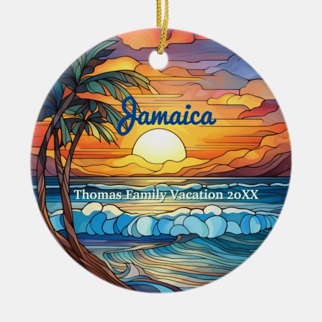 Custom Family Jamaica Trip Imitate aus festem Glas Keramik Ornament (Vorne)