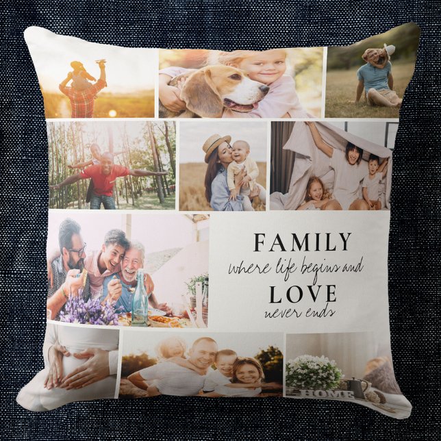 Custom Family Love Photo Collage Modern Quote Chic Kissen (Von Creator hochgeladen)
