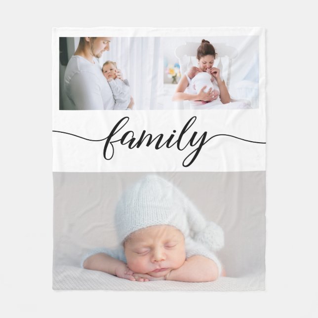 Custom Family Moderne, elegante Script-Collage Fleecedecke (Vorderseite)