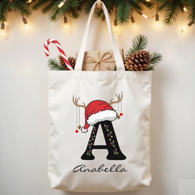 Custom Family Monogram Christmas Tote Bag for Her Tragetasche (Christmas alphabet tote, family Christmas tote, personalized tote bag, Christmas monogram tote,)