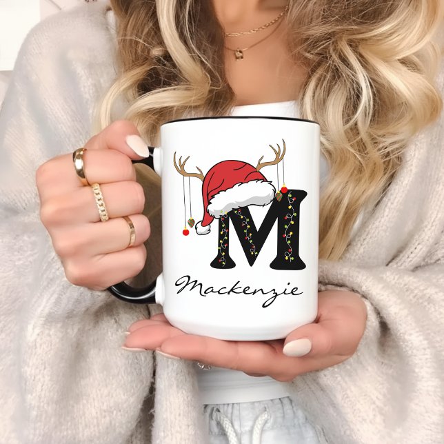 Custom Family Monogram Holiday Mug for Mom or Her Tasse (Santa Claus mug, holiday coffee mug, festive family mug, Christmas monogram cup, custom xmas mug,)